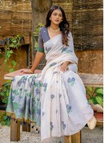 White Cotton  Woven Classic Sari