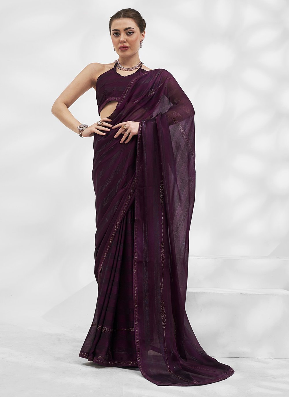 Trending Plain Satin Georgette Wine Saree|SARV132904