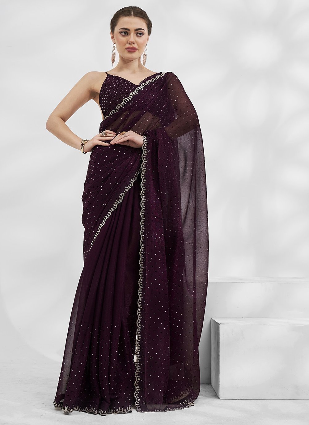 Purple Wine Hand Embroidered Saree Set Design by Luvya by Neetu at Pernia's  Pop Up Shop 2024