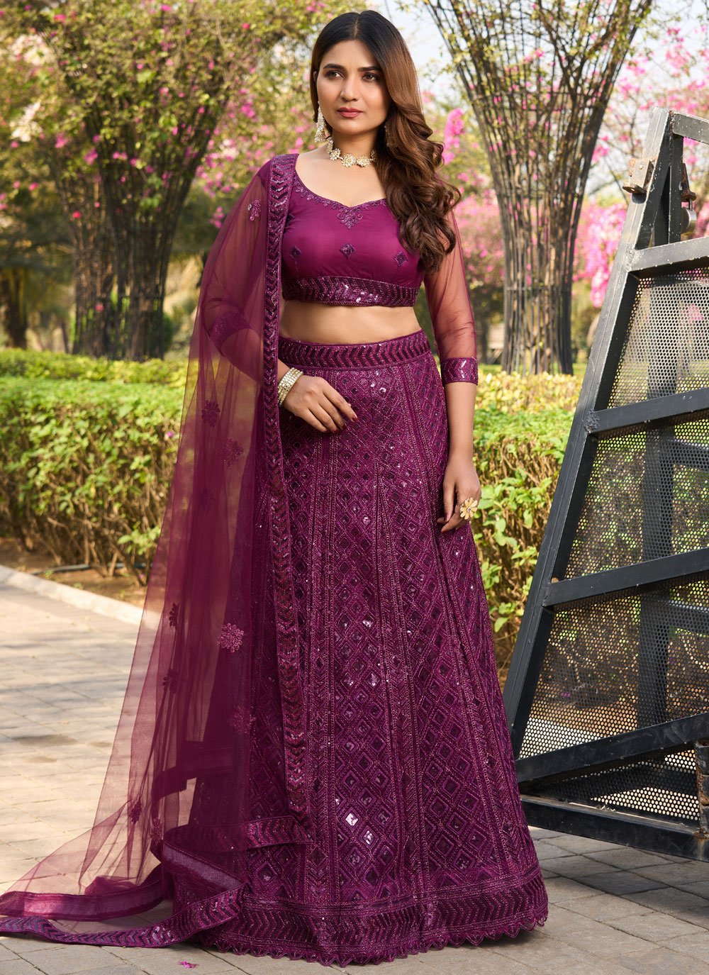 Grape Purple Soft Net Wedding Wear Heavy Designer Lehenga Choli Online  FABANZA