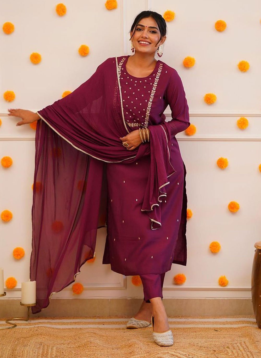 Wine colour punjabi 2025 salwar suit