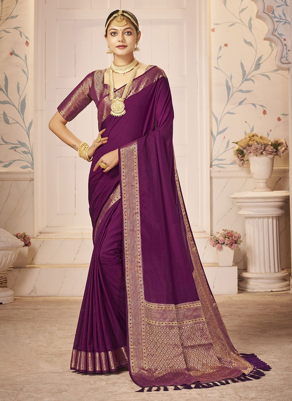 Maroon georgette saree with blouse 801