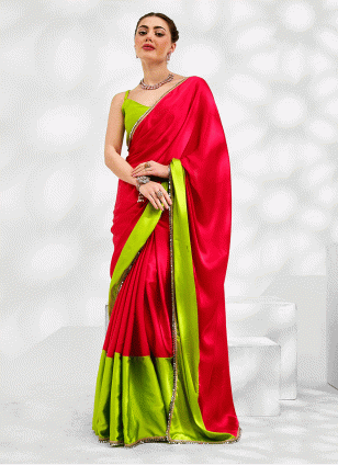 work Green and Red color Art Silk fabric Traditional Saree