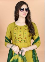 Yellow Blended Cotton Embroidered Salwar suit