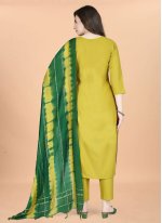 Yellow Blended Cotton Embroidered Salwar suit