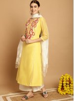 Yellow Chanderi Embroidered Trendy Salwar Kameez