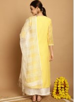 Yellow Chanderi Embroidered Trendy Salwar Kameez