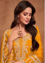 Yellow Chinon Embroidered Trendy Salwar Suits