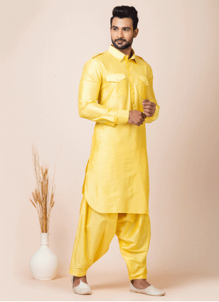 Yellow color Viscose fabric Pathani Suit