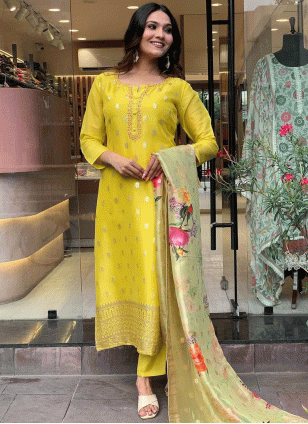 Yellow Embroidered Readymade Salwar Suits
