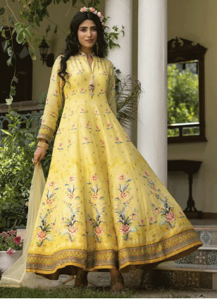 Yellow Embroidered  Trendy Gown