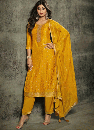 Yellow Fancy Work Salwar suit