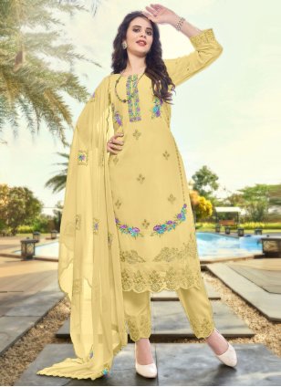 Yellow Georgette Embroidered Pakistani Salwar Suit