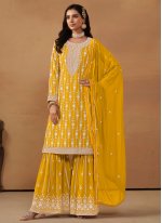 Yellow Georgette Embroidered Trendy Salwar Kameez