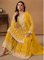 Yellow Georgette Embroidered Trendy Salwar Kameez