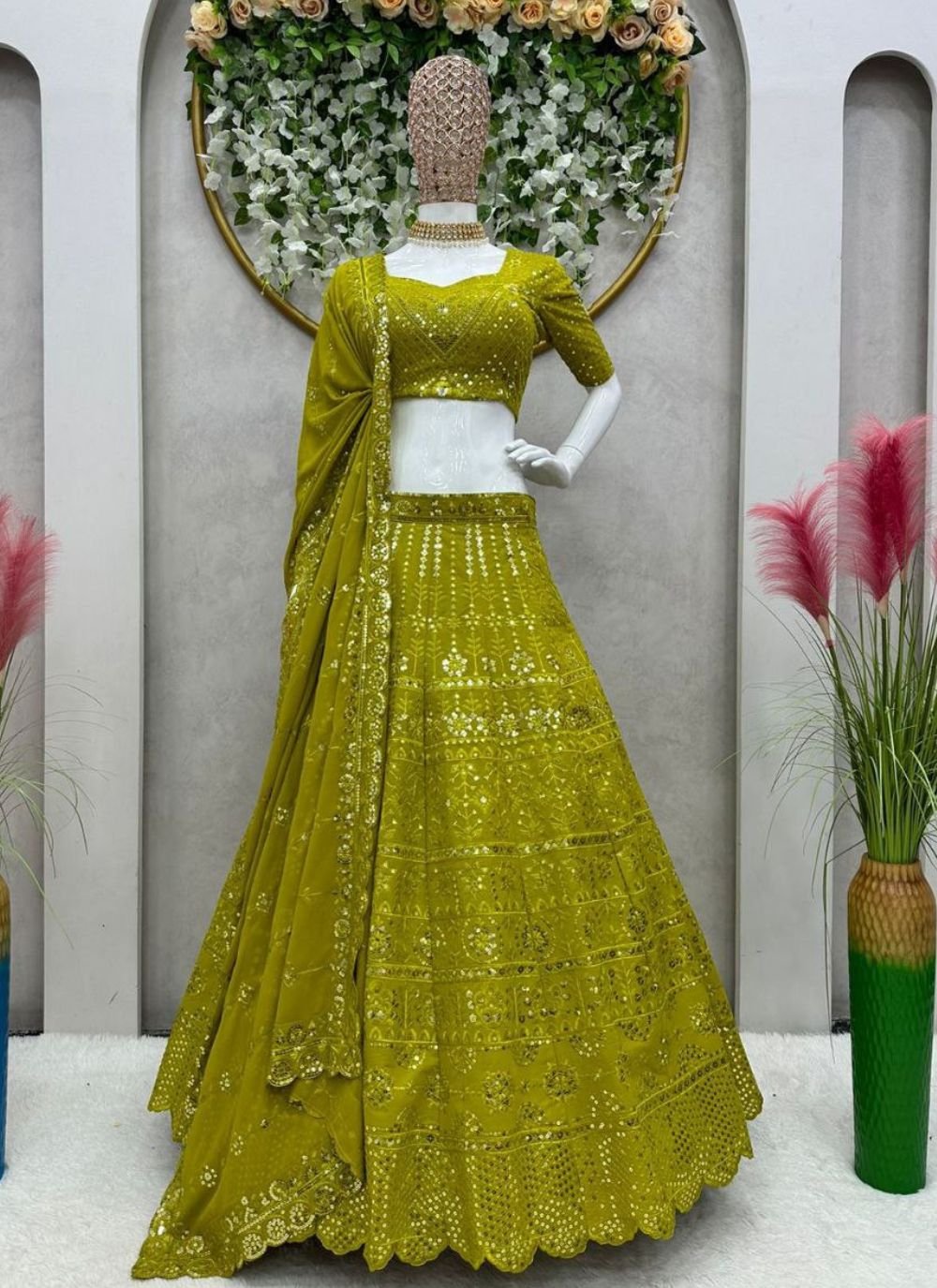 Buy Designer Sarees, Salwar Kameez, Kurtis & Tunic and Lehenga Choli.Gorgeous  Synthetic Yellow Green Lehenga Choli