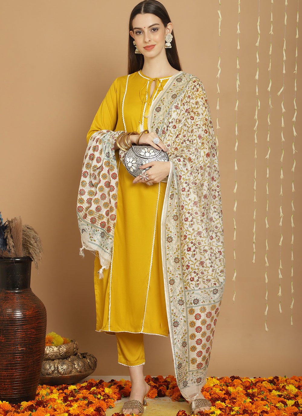 Sareetag Faux Georgette Yellow Trendy Salwar Suit - Dial N Fashion