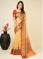 Yellow Silk Weaving Classic Saree