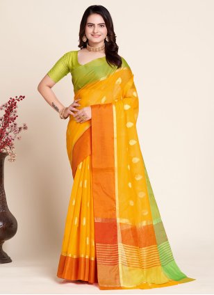 Yellow Silk Weaving Classic Sari