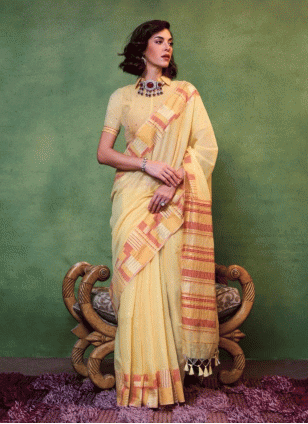 Yellow Weaving work Traditional Saree